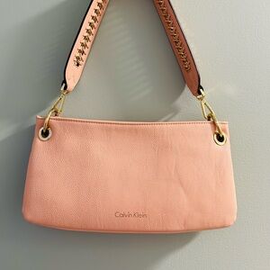 Calvin Klein Peach-Pink Shoulder Bag with Gold Hardware